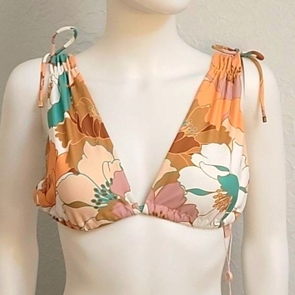 P2F POWER TO THE FLOWER Retro Floral Tropical Mod String Halter Bikini Top - Picture 1 of 13